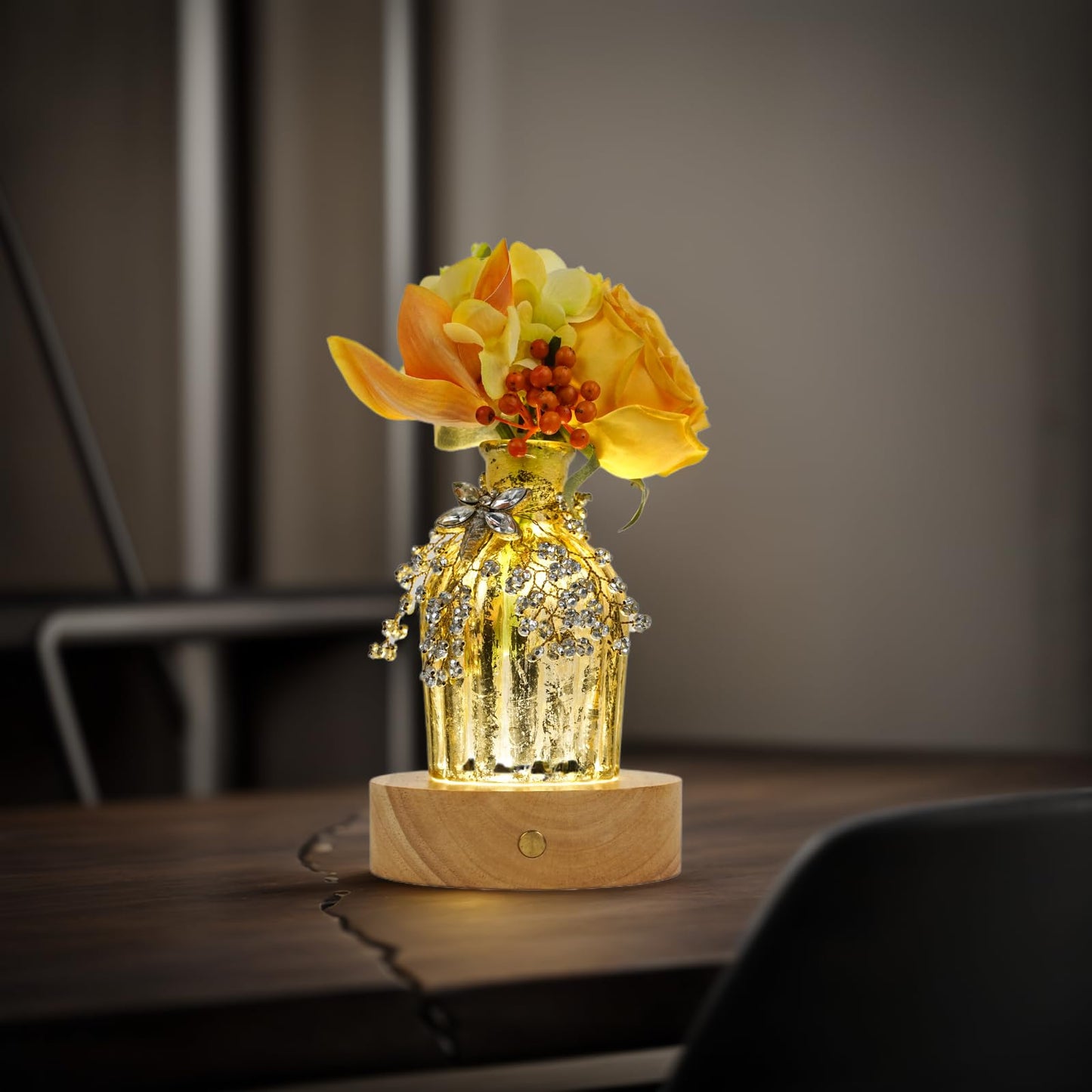FuoiCorn LED Light Stand for Glass Art - Dual Power Crystal Display Stand with Touch Dimmer, 4.7" Wood Base for 3D Acrylic/Crystal Decor & Collectibles