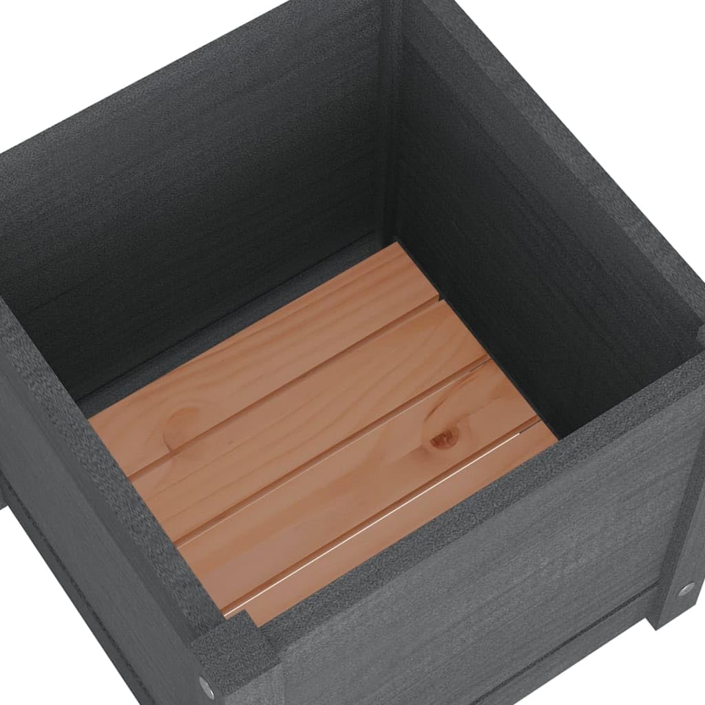 Xolmizyn Grey Square Wooden Planter Box for Garden, 15.7 inch Solid Pinewood Flower Pot with Drainage for Patio, Terrace, and Outdoor Decor