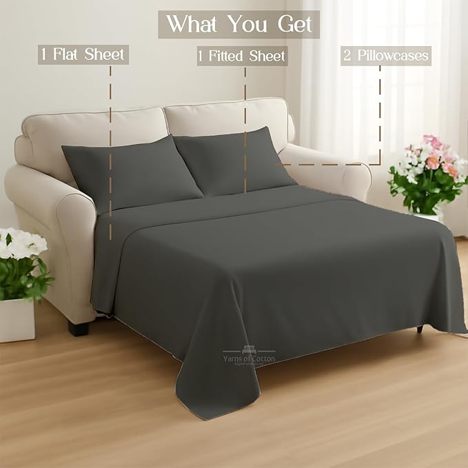 Sleeper Sofa Bed Sheet, 100% Cotton 400 Thread Count, 4 Piece Set, Deep Pocket