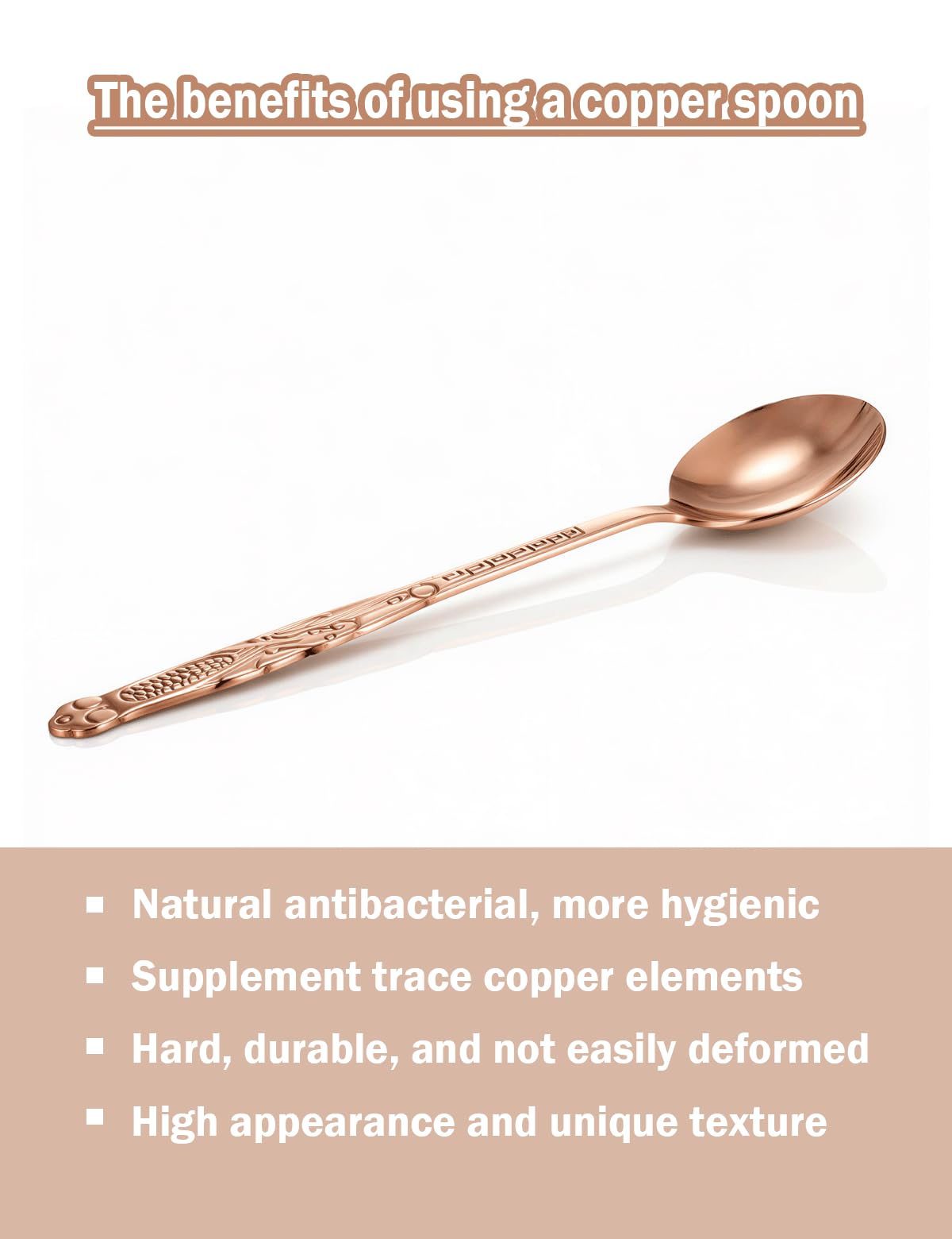 PurCoperx 7.87 Inch Pure Copper Spoon, 100% Hand Forged Vintage Copper Spoon, Suitable for Family Gatherings, Restaurants, Desserts, Sugar, and Ice Cream (2)