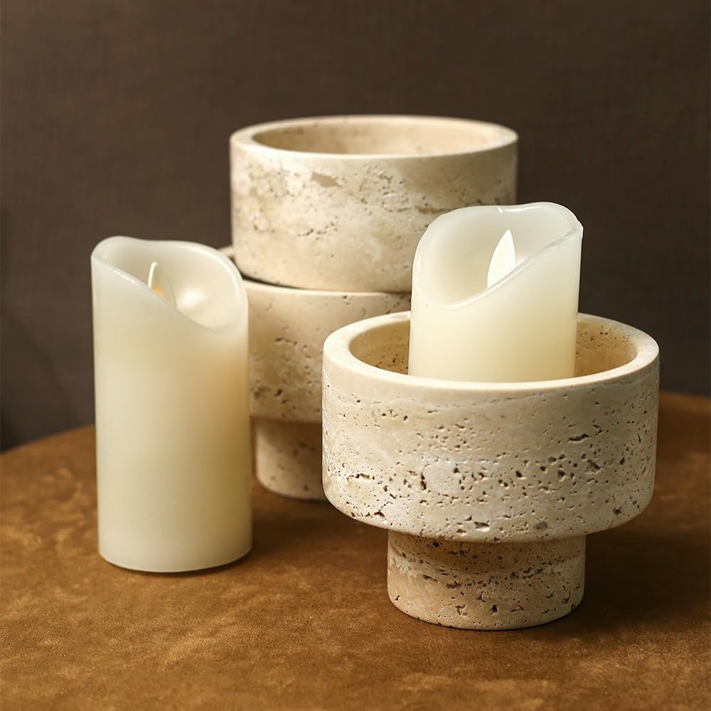 Elegant Italian Travertine Tealight Holders, Luxurious Votive Candle Holders for Home Decor, Natural Stone Pillar Candle Holder for Table Centerpieces, Elegant Wedding Dinner Party Table Decor