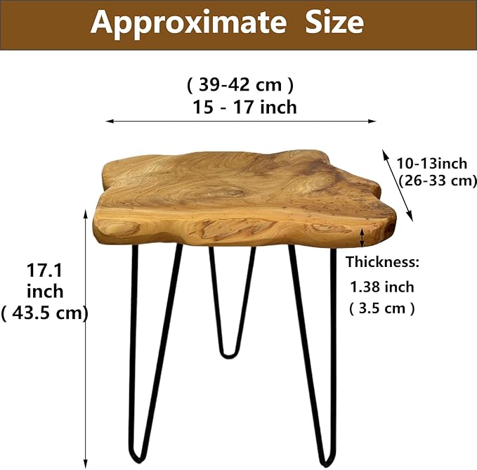 Rustic Solid Wood Live Edge Style End Table, Natural Wood Side Table