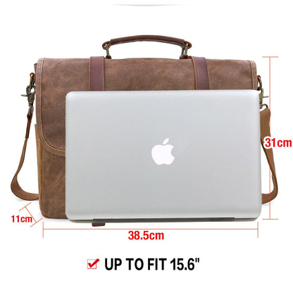 NEWHEY Mens Laptop Shoulder Canvas Messenger Bag Waterproof Computer Briefcase Notebook Vintage Satchel Designer School Work Bags Brown 15.6 Leather