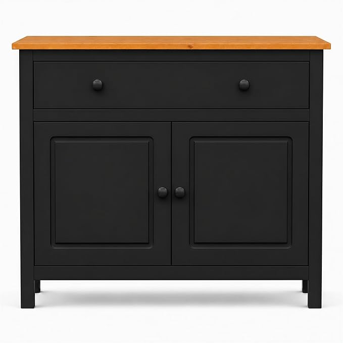 From the Tree Furniture 44" Wide Black & Pine Top Solid Pine Shaker Sideboard