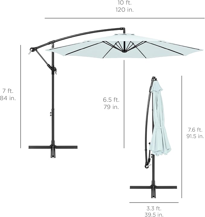 Best Choice Products 10ft Offset Cantilever Hanging Market Patio Umbrella, 8 Sturdy Ribs, Easy Adjustment - Baby Blue