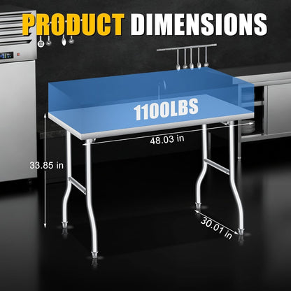 COZONY Stainless Steel Foldable Work Table, 48×30 Inch Heavy Duty Construction, Rust-Resistant & Durable Utility Table for Home Kitchen, Food Prep, Garage Storage and Outdoor Use