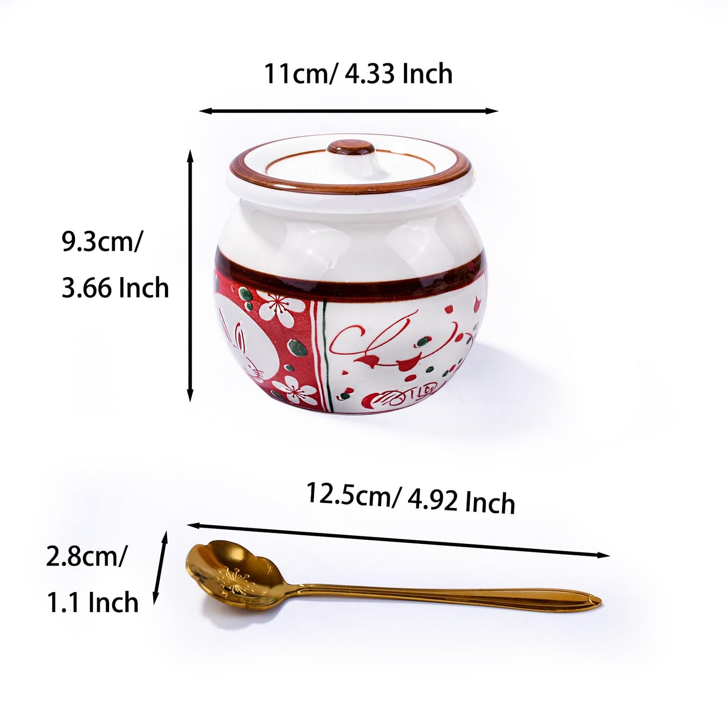 Cerficer Japanese Style Ceramic Sugar Bowl with Lid and Spoon, 4.3-Inch Hand-Painted Decorative Condiment Jar for Salt, Spices, and Seasonings, Microwave and Dishwasher Safe Kitchen Countertop Storage