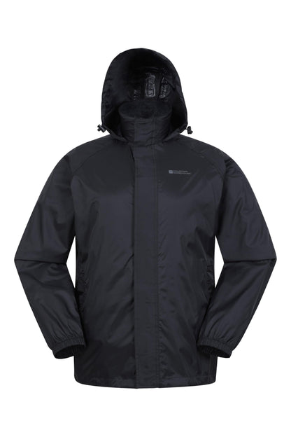 Mountain Warehouse Pakka Mens Waterproof Packable Jacket - IsoDry, Lightweight & Breathable Raincoat with Taped Seams & Packaway Bag - For Spring Summer & Travel Black L
