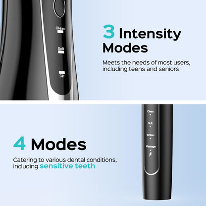 COSLUS Portable Water Flosser with Electric Toothbrush Combo: 2-in-1 Oral Clean Kit for Teeth, Braces, Gums Care - Brushing & Flossing for Adults, Family, Travel Use, BPA-Free, Black, C20 & C41