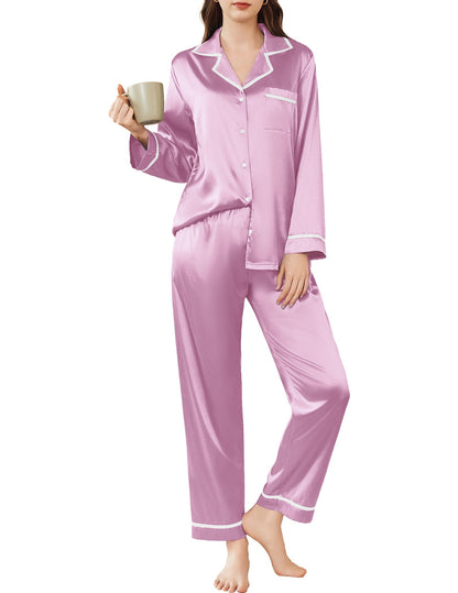 Ekouaer Satin Pajamas Set for Women Long Sleeve Pants Pj 2 Piece Lounge Set