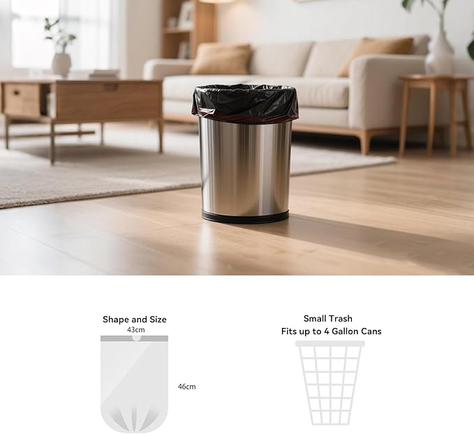 Small 4 Gallon Trash Bags for Bathroom & Bedroom, Drawstring Garbage Bags for