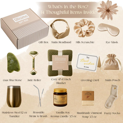 Ollisimo Luxury Spa Gift Basket for Women Self Care Kit, Hug in a Box, Get Well Soon Package, Thinking of You Gift, Birthday Box, Relaxing Set, Sympathy Present for Her, Mom, Wife, Sister, Friend