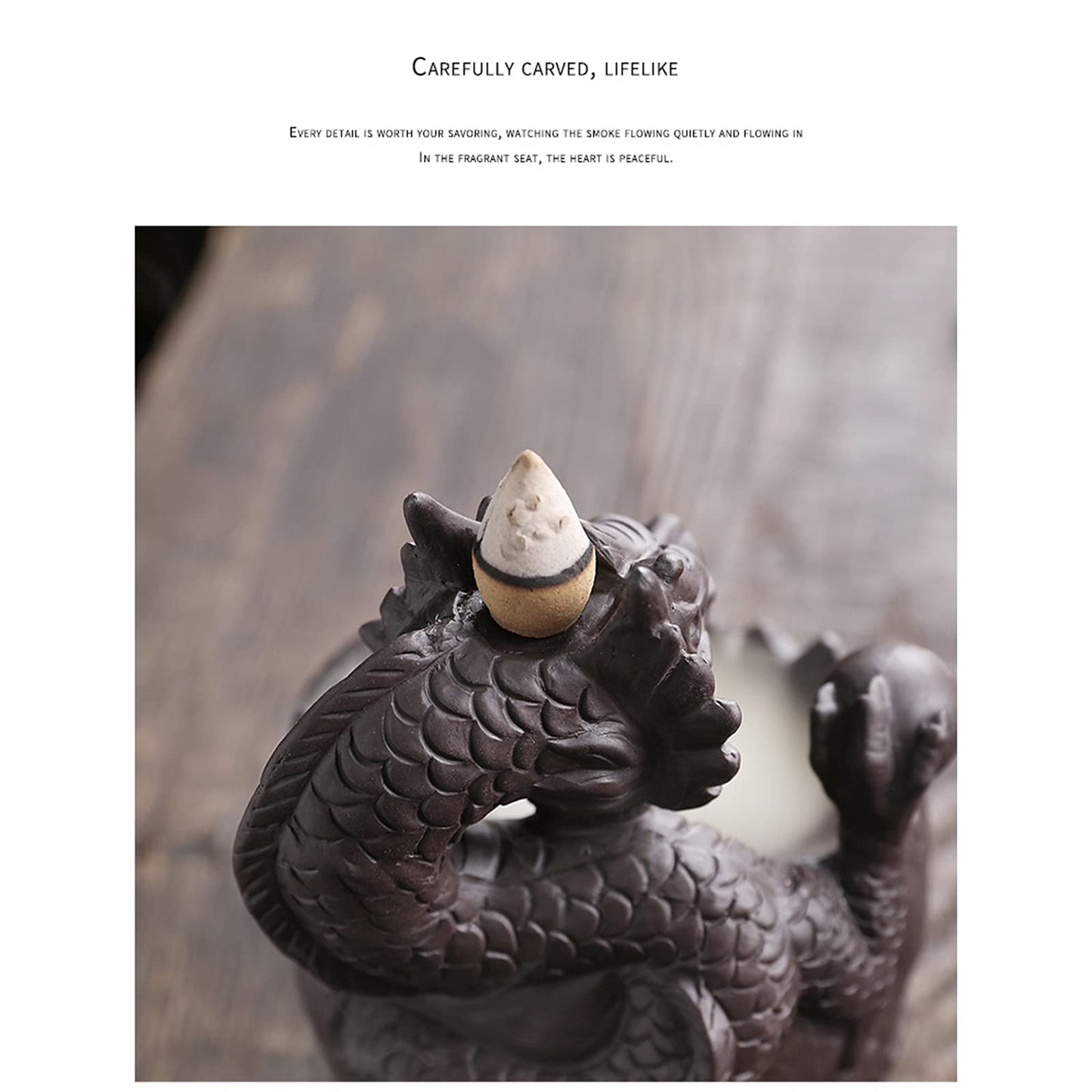 Romehaha Dragon Waterfall Incense Holder - Ceramic Backflow Burner with Skull Head, Zen Meditation Decor for Home, Bedroom, Yoga Studio - Unique Dragon Statue Gift for Aromatherapy & Relaxation
