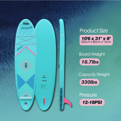 FREESUN KUSHEE 10’6” x 31” Inflatable Stand Up Paddle Board, All-Around iSUP for Beginners & Adults, Glue-Free Heat-Fusion Tech for Extra Durability, Stable Wide Nose, Lightweight Blow Up SUP,Blue