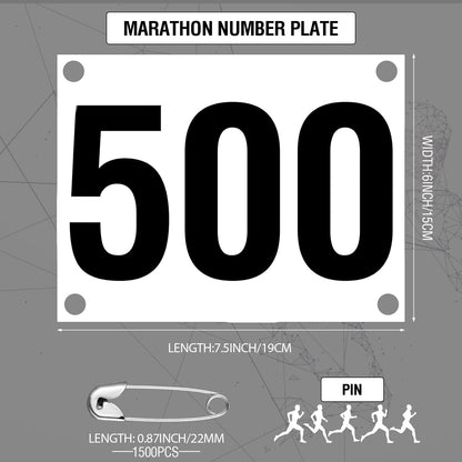Hanaive 500 Pieces Running Bib Numbers with Safety Pins for Marathon Sports Competition Events Tearproof Waterproof, 6 x 7.5 Inch (1-500 Number)