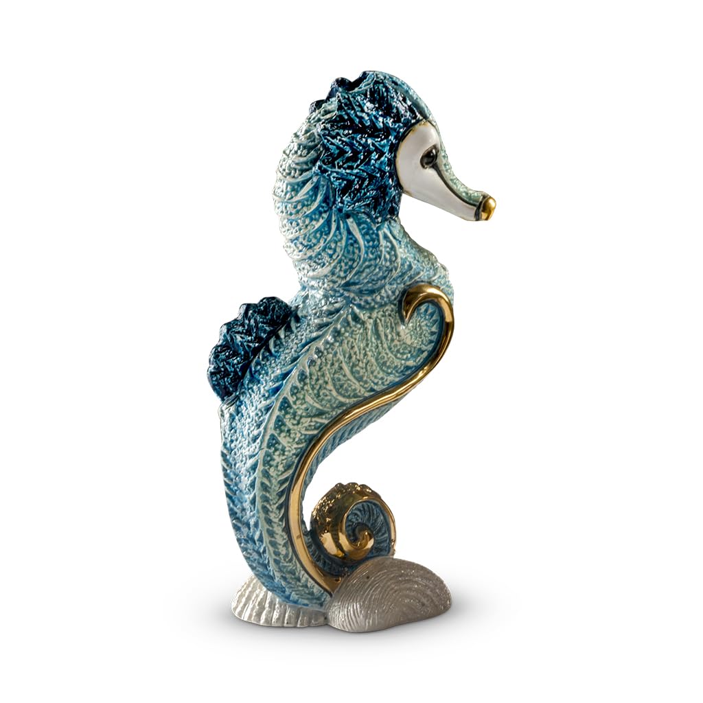 De Rosa Handmade Sculpted Ceramic Seahorse Figurine (Turquoise)