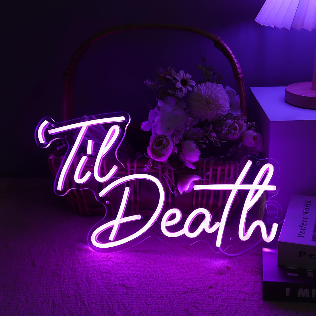 Planzo Til Death LED Neon Light Signs Wedding Birthday Party Wall Decor Sign Home Bedroom Living Room Bar Pub Hanging Halloween Christmas Gifts USB 5V 17IN Indoors Purple