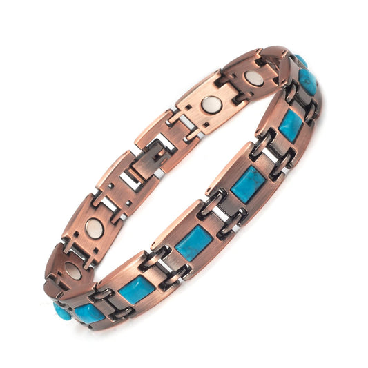 EnerCoppeX Copper Magnetic Bracelet for Women - Turquoize Detox Jewelry with 3500 Gauss Magnet (G)