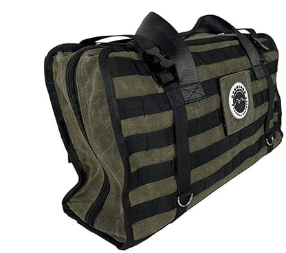 Overland Vehicle Systems Large Recovery Bag with Handle & Straps - #16 Waxed Canvas Storage - Infused with Paraffin Wax Waterproofing - Two Heavy Duty Alligator buckles and Industrial Nylon Handle