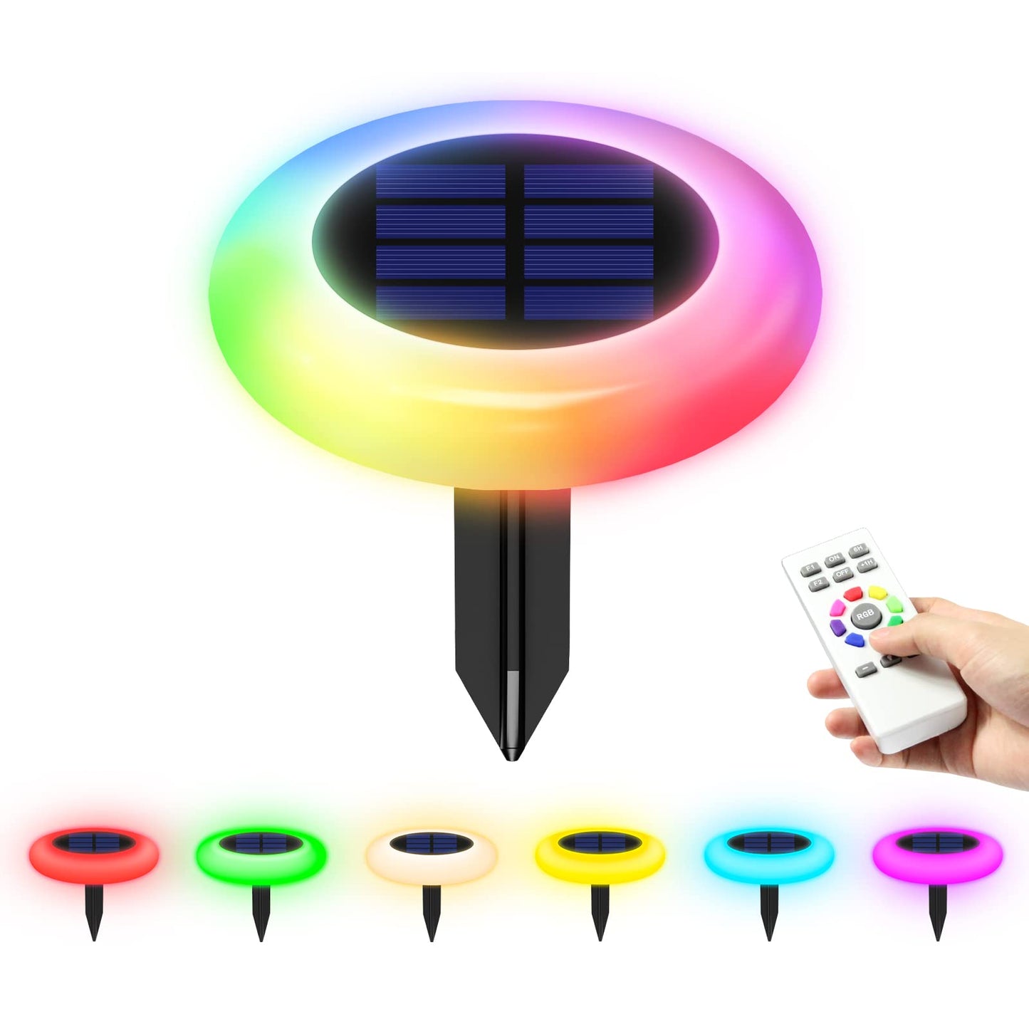intelamp Solar Pathway Lights Outdoor, 6 Pack 9 Color Changing with Remote Control, Dusk to Dawn Solar Powered Waterproof LED Ground Lighting for House Outside Lawn Garden Yard Patio