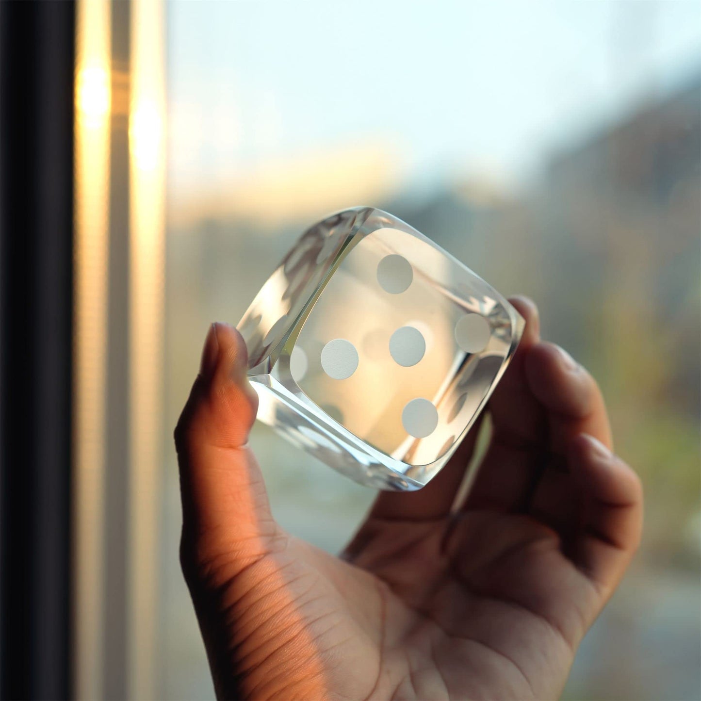 QFkris 2" Glass Polyhedral Dice Block Paperweight Decorative 3D Laser Etched Clear Crystal Art Cube Figurines Collectibles,Clear