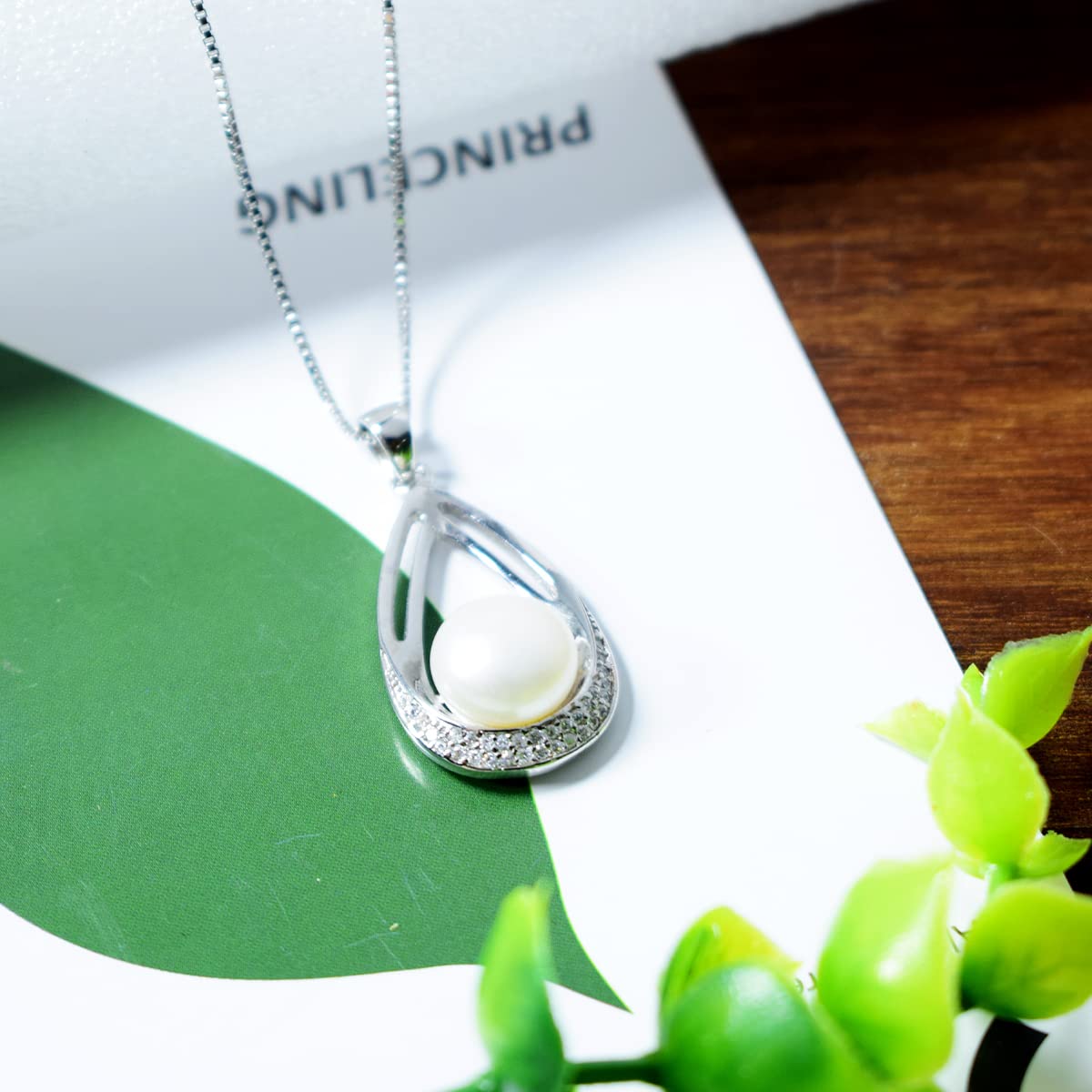 NONNYL Real Pearl Necklace, S925 Sterling Silver Teardrop Cultured Pearl Pendant, Christmas Jewelry Gifts for Women Her, Elegant Anniversary Birthday Gifts for Wife Mom, With Luxury Gift Box