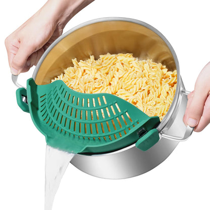AUOON Clip On Strainer Silicone for All Pots and Pans, Pasta Strainer Clip on Food Strainer for Meat Vegetables Fruit Silicone Kitchen Colander