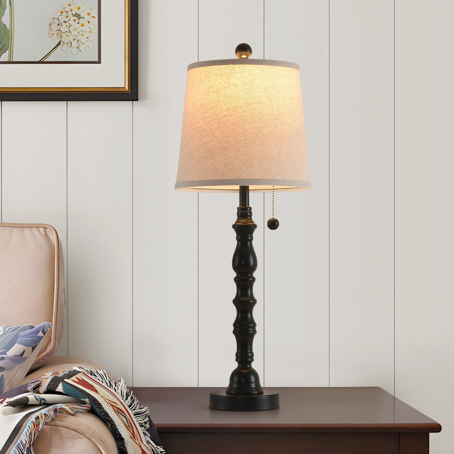 Terpsichore Lamps Set of 2 Modern Farmhouse Table Lamp Bedside Reading Lamps Living Room End Tables Set Lamps for Night Stands Bedroom Night Lamp,High 26.25 Inch, (Black, High 26.25 inches)