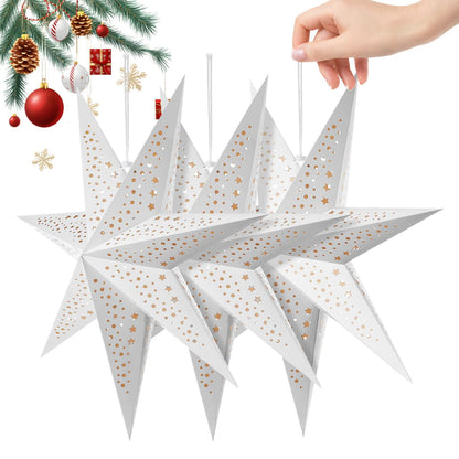 VICASKY 3-Pack Paper Star Lantern Lampshades White Seven-Pointed Star Design Easy Install Christmas Hanging Pendant Decor