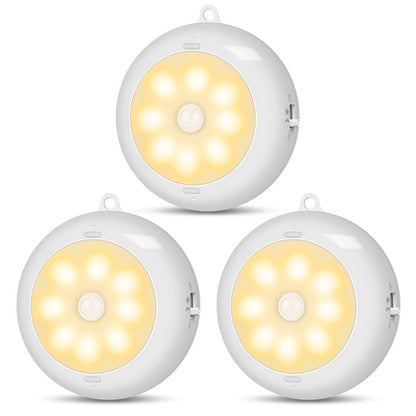 Motion Sensor Light Indoor, LED Night Light Closet Lights, Under Cabinet Lights, AA Battery Operated Stick on Wireless Puck Lights for Wall, Step, Stair, Dimmable (3 Pack)