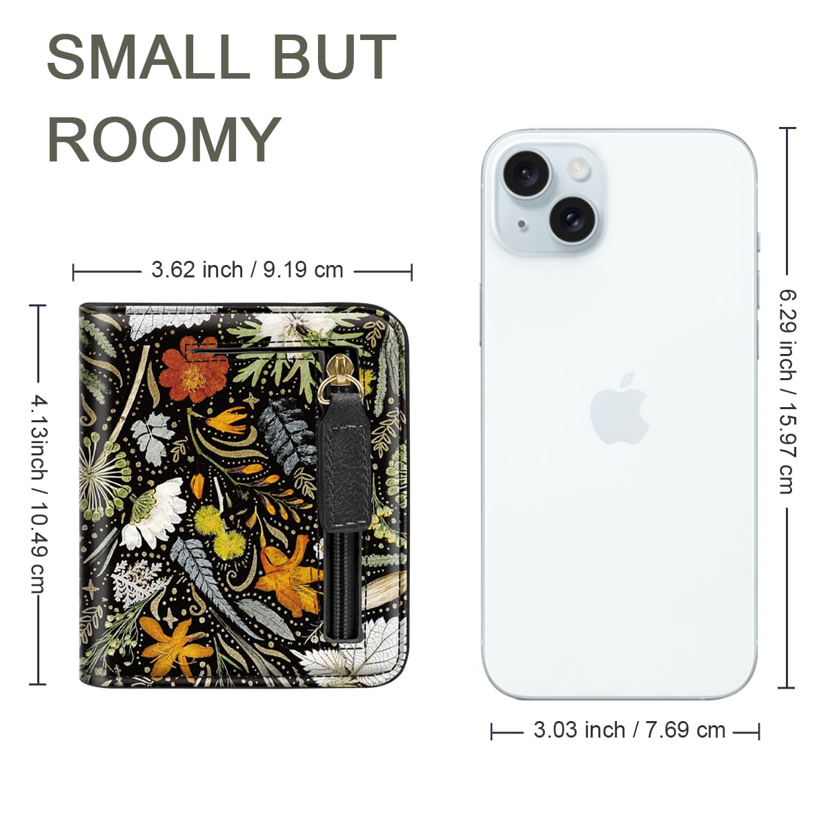 Simikol Womens Small RFID Blocking Wallet Compact Bifold Pocket Cute Credit Card Holder Leather Coin Slot Ladies Mini Purse with ID Window, Dried Flowers