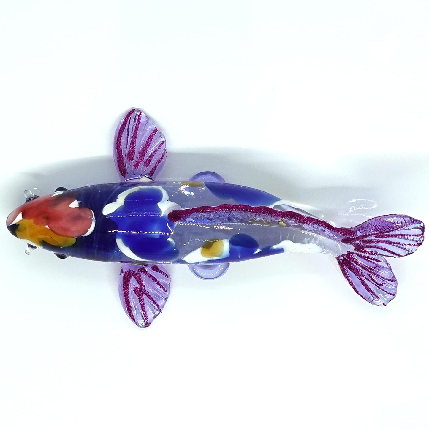 Sansukjai Japanese Koi Carp Fish Miniature Figurines Animals Hand Blown Glass Art Collectible Gift Decorate (4.5" Blue Purple)