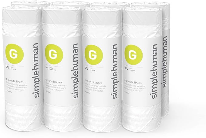 simplehuman Code G Custom Fit Drawstring Trash Bags, 30 Liter / 8 Gallon