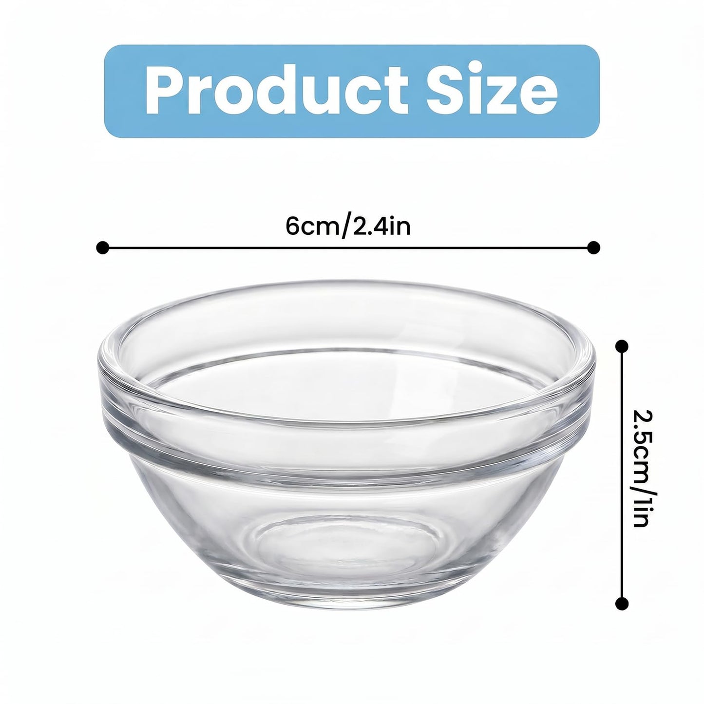 Bgtecho 8 Pcs Small Glass Pinch Bowl, 1.5oz Clear Mini Glass Bowls, 2.4 Inch Dipping Sauce Bowls, Stackable Prep Bowl for Spices Salt Dipping Sauce Candy Nuts, Dishwasher & Freezer Safe