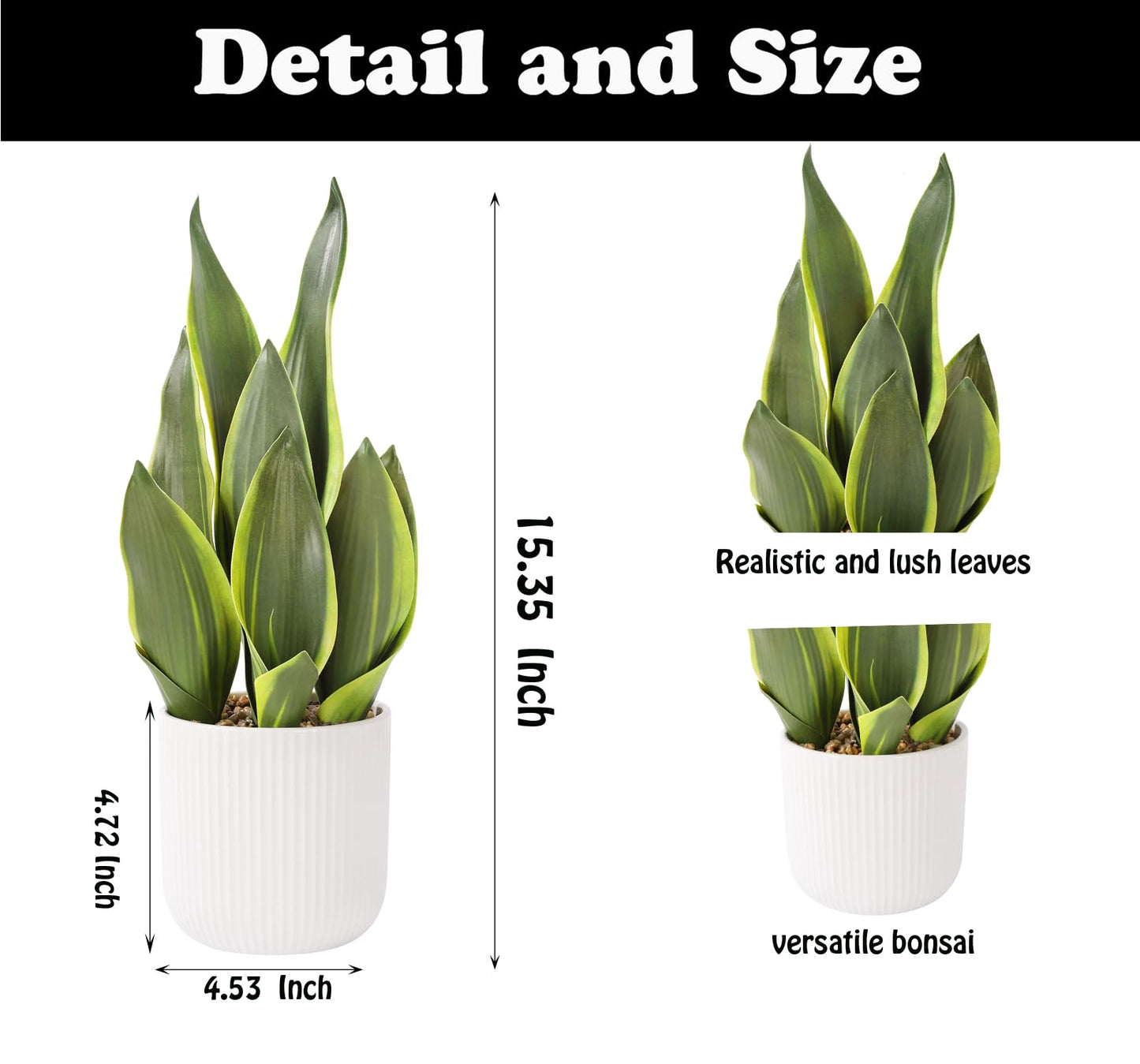 DUZYXI Artificial Realistic Snake Plant 16" with White Ceramic Pot Fake Snake Plants Sansevieria Greenery Faux Snake Plant for Home Office Living Room Housewarming Gifts Indoor Decor