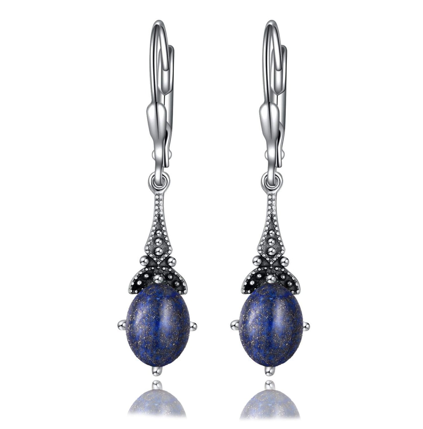 Natural Lapis Lazuli Earrings 925 Sterling Silver Vintage Retro Leverback Dangle Drop Earrings Birthday Jewelry Gifts for Women