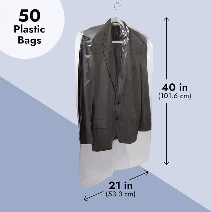 50 Pack Clear Plastic Garment Bags