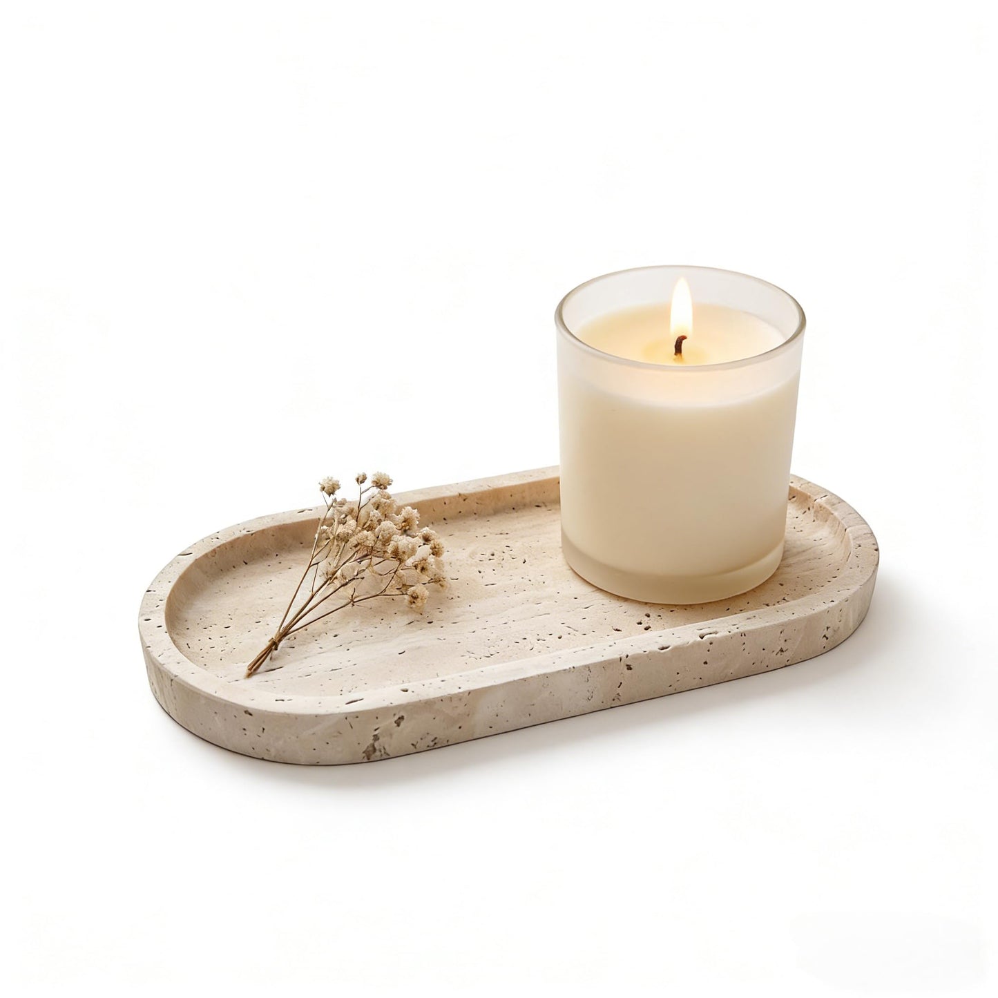 GEOONA Oval Travertine Tray 4.8 in x 9.8 in for Bathroom Dresser Countertop Organizer, Natural Marble Vanity Tray for Perfume, Candles, Ring, Decorative Jewelry Dish