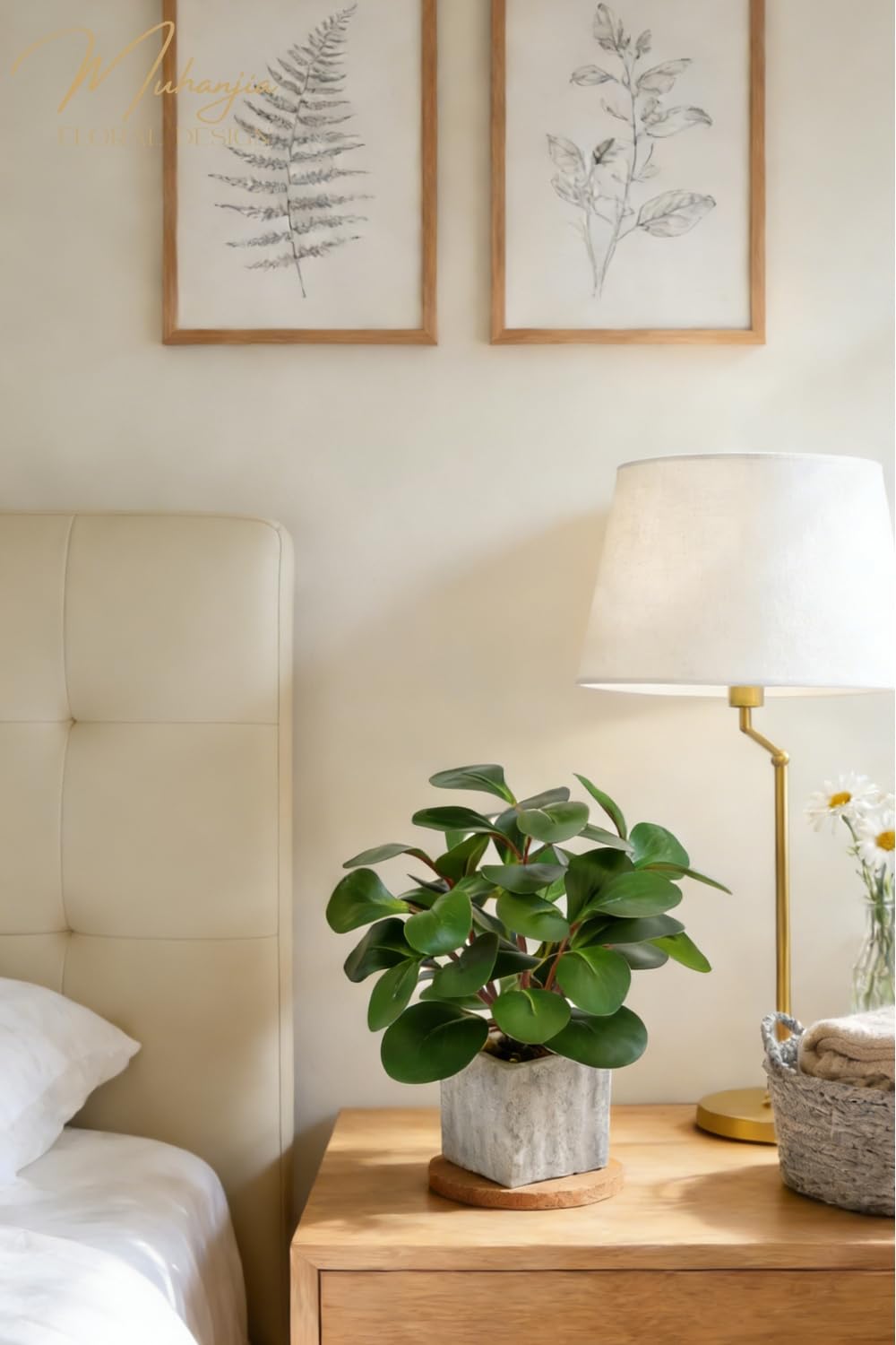 Muhanjia Artificial Potted Plant, Lifelike Faux Greenery in Decorative Cement-Look Square Pot for Indoor Home Decor Centerpieces (Peperomia)