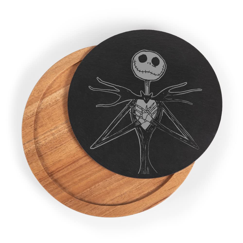 TOSCANA - a Picnic Time brand - Disney Nightmare Before Christmas Jack Insignia Cheese Board & Knife Set, Charcuterie Board, Serving Platter, (Acacia Wood & Slate Black with Gold Accents)
