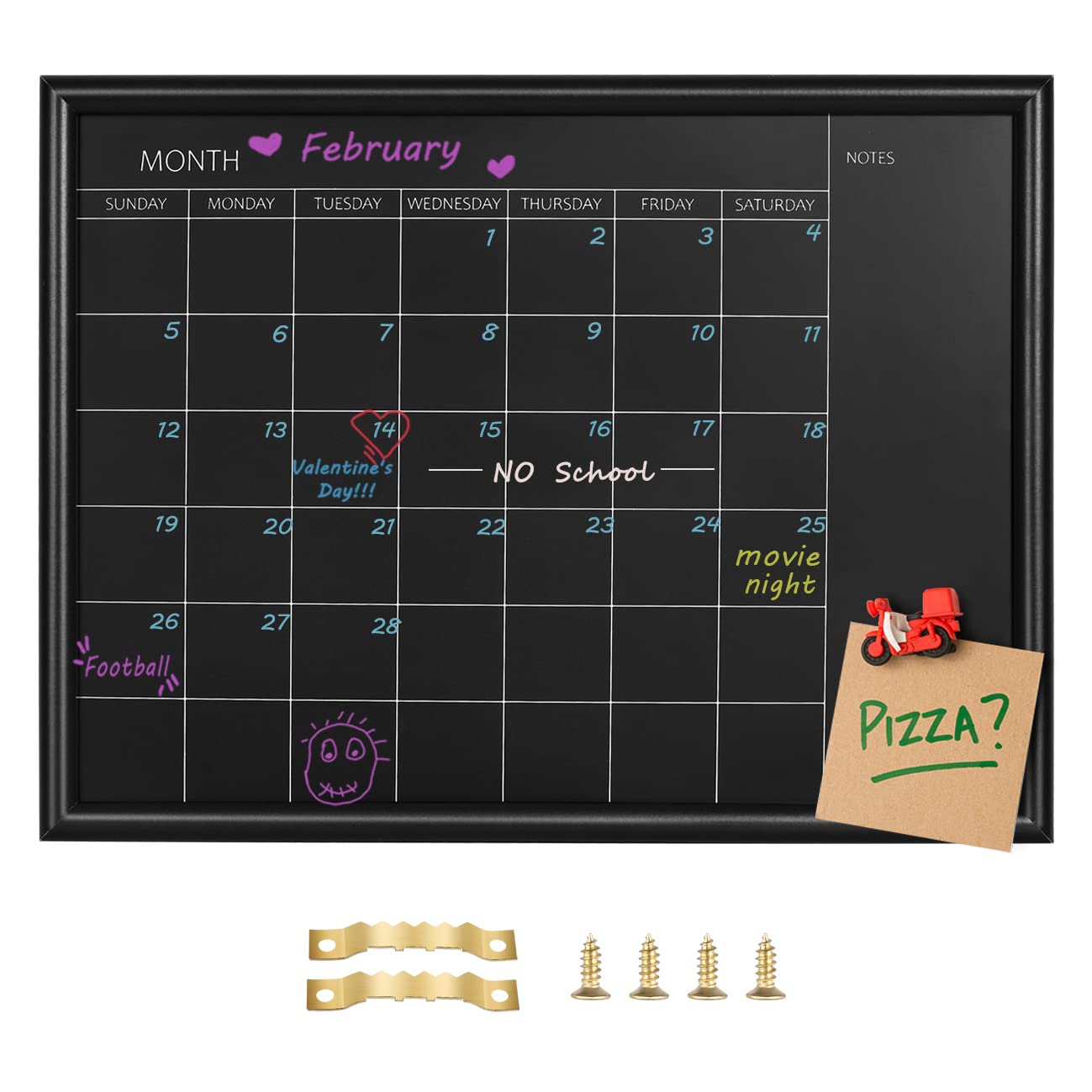 TORASO Calendar Chalkboard,Small Magnetic Surface Black Wood Frame Chalk Board for Planning,10.6 x 14.6 inches,School Timetable Memo, Hanging Board for Office, School and Home(YLHB-BK-2737)