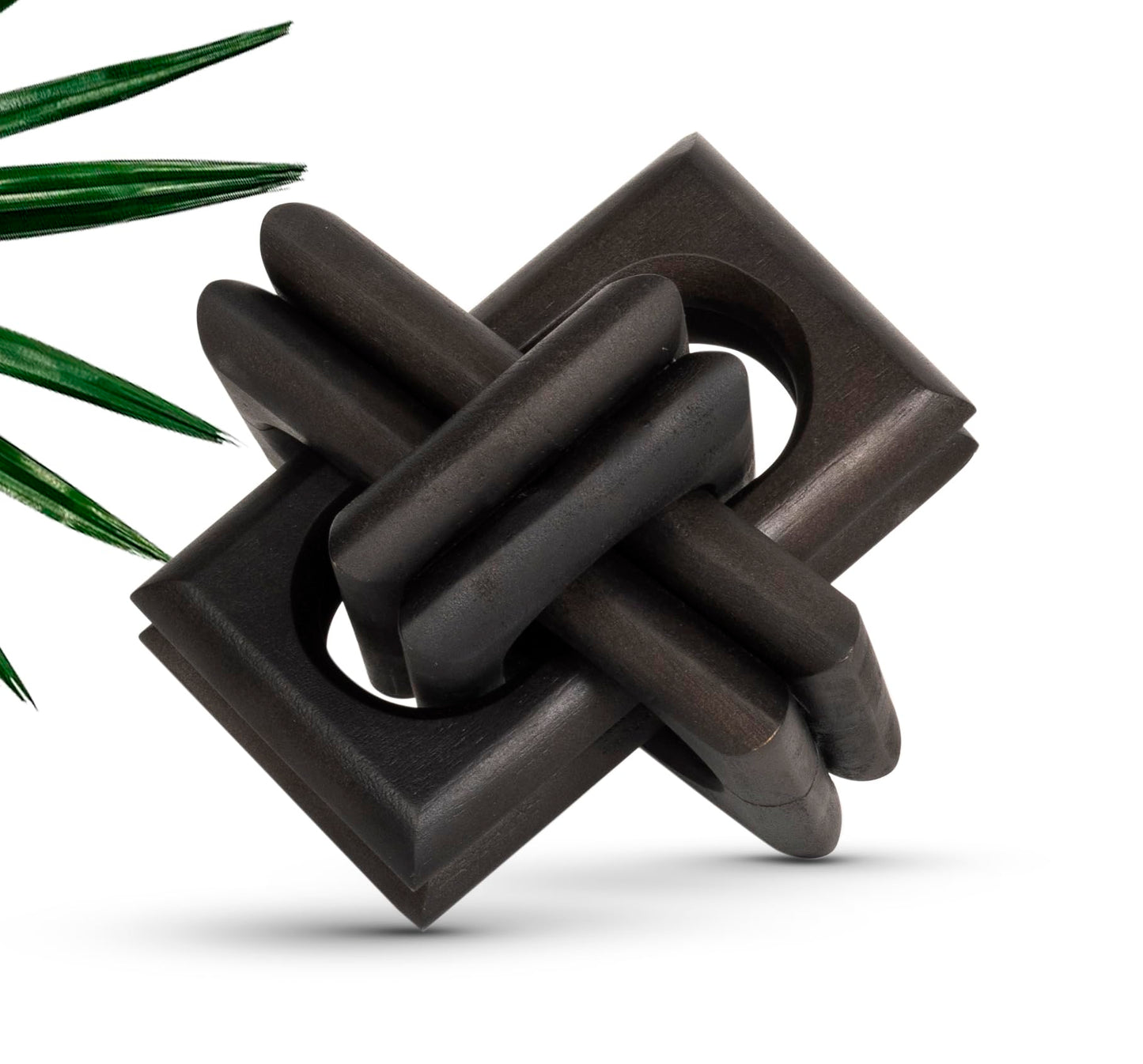ANONYO Boho Wooden Chain Links Decorative Object for Coffee Table & Shelf | Handmade Mango Wood Knot Sculpture | Rustic Modern Arch Décor for Living Room, Entryway, Console,Office Home Accent (Black)