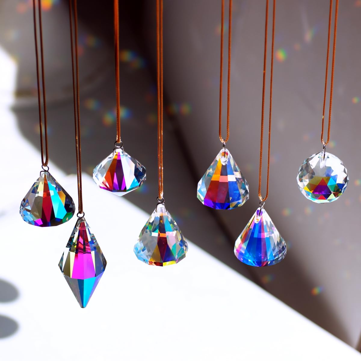 GOLDENHAITAI Crystal Chandelier Prism Suncatcher for Window Hanging Jewelry Ornament Set of 7 (Clear AB)