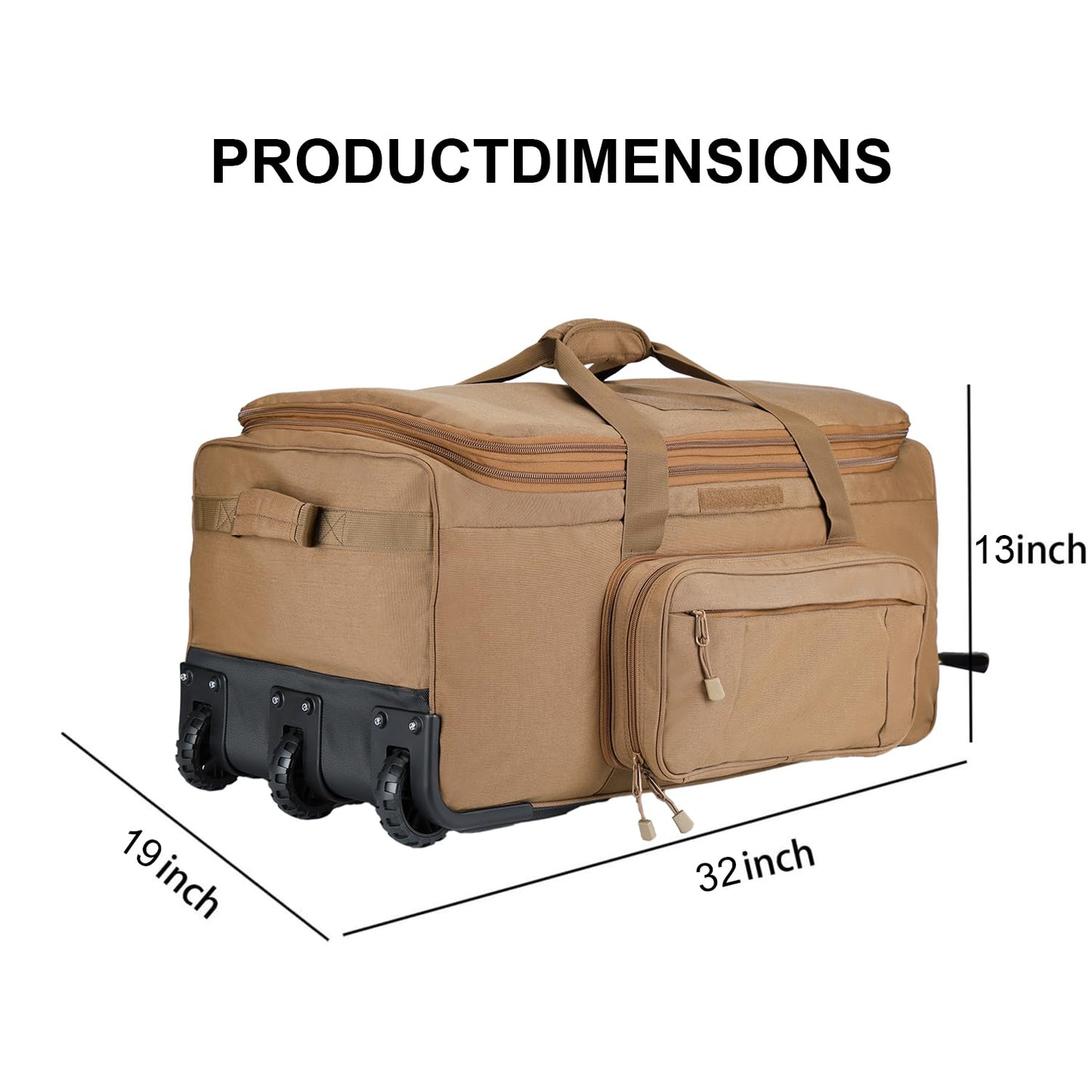 Military Wheeled Deployment Bag Large Tactical Heavy Duty Duffel Bag for Camping Hiking (Tan)