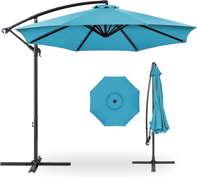 Best Choice Products 10ft Offset Cantilever Hanging Market Patio Umbrella, 8 Sturdy Ribs, Easy Adjustment - Sky Blue