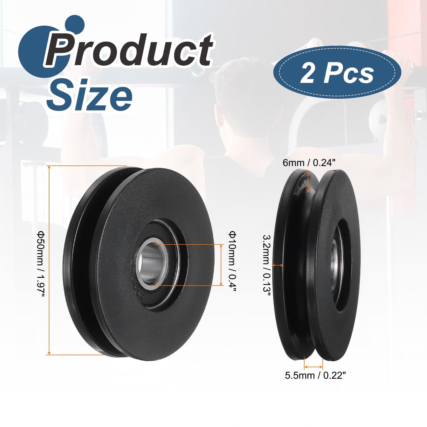 YELARXI 50mm / 1.97" Nylon Bearing Gym Pulley Wheel, Gym Cable Pulley Wheel Fitness Equipment Accessories Steel Shaft & Black-Fitting for (Cable Machine/Garage Door/Home Exercise)