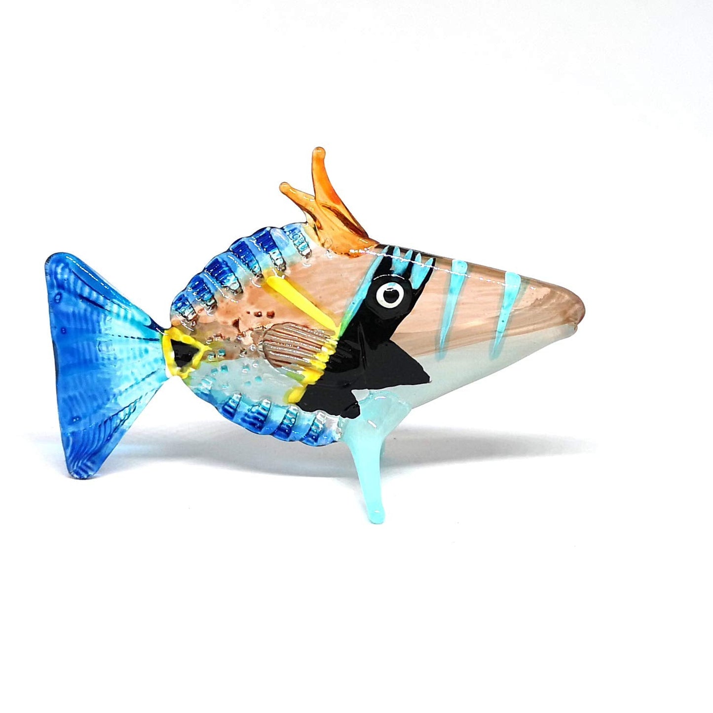 ZOOCRAFT Handmade Glass Fish Figurine Miniature Sea Life Sculpture Collectible Art Decor Blue Long 3 Inch