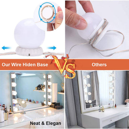 Hollywood Style Mirror Lights Kit DIY, LED Vanity Makeup Lamp 14 Globe Bulbs Dimmable Stick on to Mirror USB with 3 Light Colors & 10 Brightness Levels for Dressing Table Room, Bathroom, Bedroom