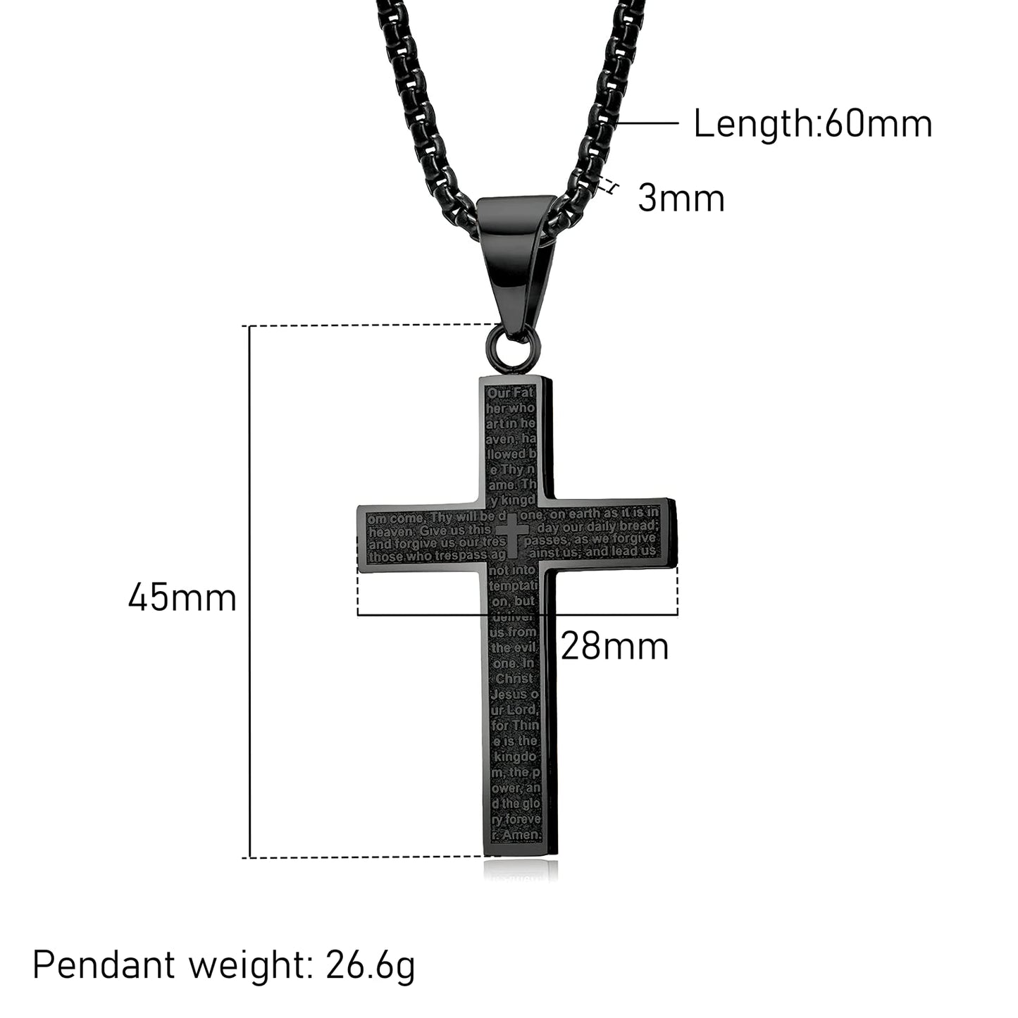 MERTTURM Stainless Steel Cross Necklace for Men, Cross Pendant Necklace with Chain 60cm, Silver/Gold/Black Necklace, Gift for Birthday/Christmas/Easter/Thanksgiving Day(lightfast & sweatproof)