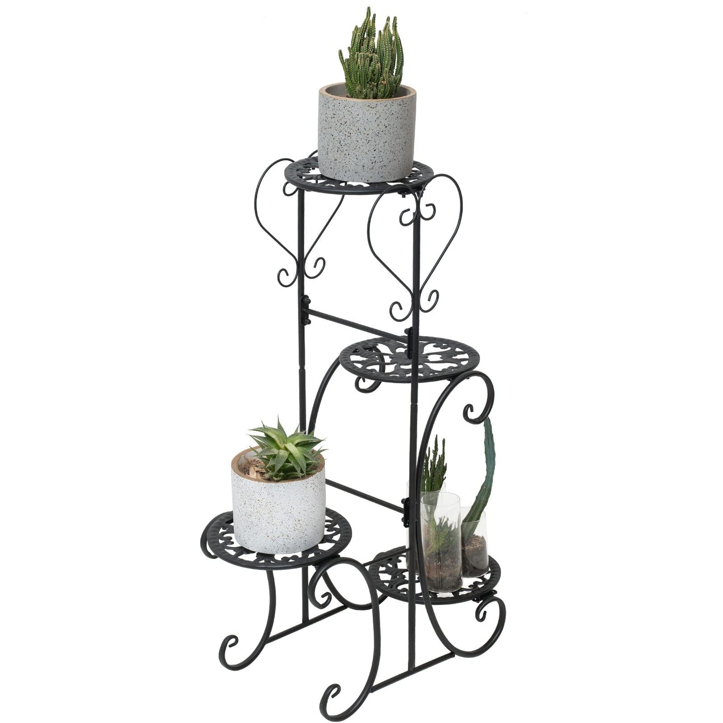 32inch Tall Metal Plant Stand Multi Tiered 4 Tier Multiple Flower Pots Holder Shelf Rack Display Stand Wrought Iron Planter Display Rack Potted Planter Shelves Organizer for Patio Balcony Garden